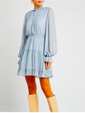 Tuckernut | O.P.T. Lluvia Blue Mini Skater Dress In Metallic Polka Dot Size M